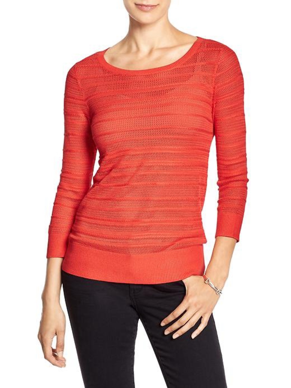 Banana Republic Reddish Orange Lightweight Mesh Stripe Sweater Size Medium